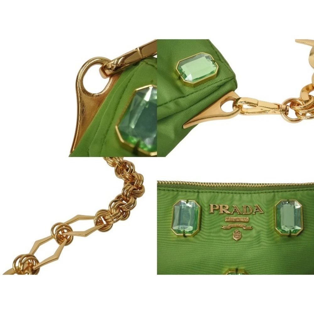 PRADA TESSUTO PIETRE CLUTCH BAG Jeweled Chain Shoulder Green - Picture 5 of 10